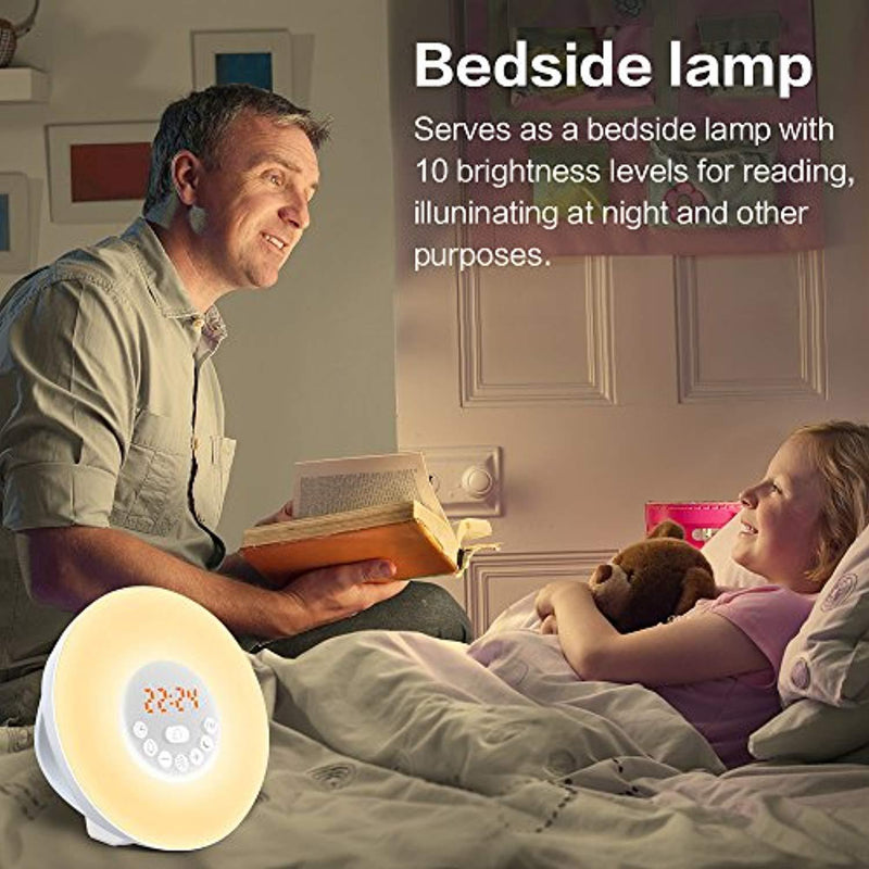 Wake Up Light, myfree Nature Light Sunrise Simulation Alarm Clock Touch Control Night Light for Bedrooms, Snooze Function Wake-Up Light with USB Charger FM Radio for Heavy Sleepers