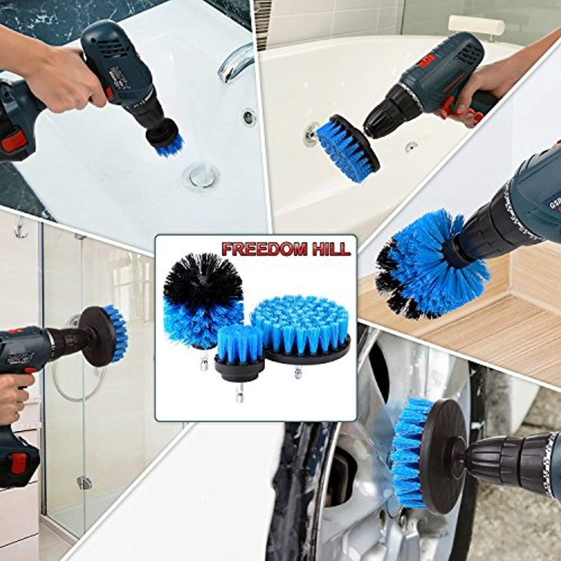 Multipurpose Drill Brush Attachment Kit - All Purpose Scrubber Cleaner for Bathroom, Kitchen, Grout, Floor Tiles, Carpet - Set of 3 Brushes, 2 Free Pairs of Non Latex Gloves Included!
