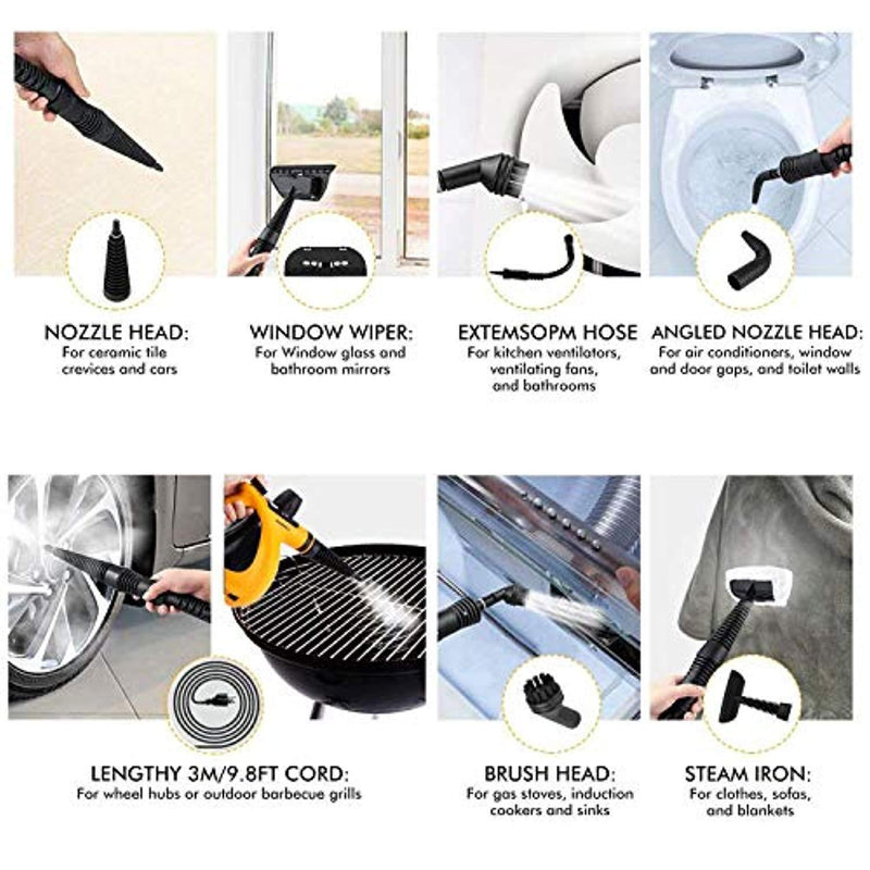 ShamBo Handheld Pressurized 9 in 1 Steam Cleaner, with 9-Piece Accessory Set for Bathroom, Kitchen, Surfaces, Carpet, Car Seats and Floor, Steamer