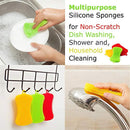 Miracle Market Silicone Dish Sponge 4.72 x 2.75 x 0.62 inch, 3 Pack | Gentle and Hygienic Kitchen Silicone Sponge for Non-Scratch Dish Washing, Cleaning | Colorful Multipurpose Dish Scrubber