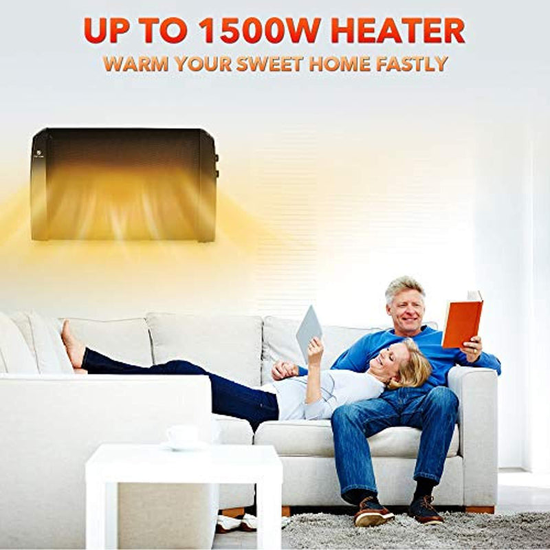 TRUSTECH Mica Heater - 1500W Mica Panel Heater with Adjustable Thermostat, Overheating Auto Shut Off - Quick Heating, Ultra Quiet, Tip-Over Protection, Wall Mount / Free Stand, Universal Wheels, Black