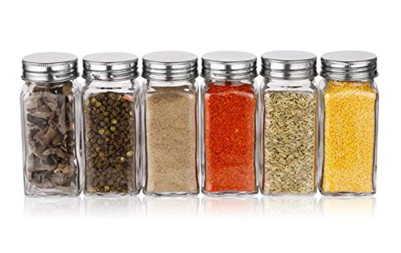 Aozita 24-piece Glass Spice Jars/Bottles [4oz] with Shaker Lids and Metal Caps - 612 Spice Labels and Silicone Collapsible Funnel Included