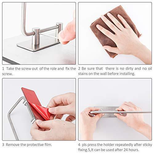 Adhesive Wall Mounted Paper Towel Holder – Quick Load Stainless Steel Kitchen Tissue Dispenser For Vertical & Horizontal Installation – For Kitchen Wall, Under Cabinet, Bathroom (Silver, 3.9Wx12.4H)