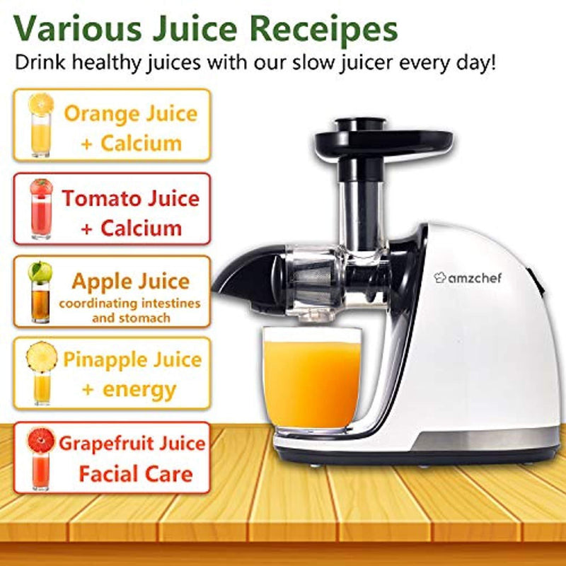 AMZCHEF Juicer, Slow Juicer Extractor Professional Machine with Quiet Motor/Reverse Function/Easy to Clean with Brush for Fruit & Vegetable Juice