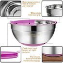 Mixing Bowls with Airtight Lids, 6 piece Stainless Steel Metal Bowls by Umite Chef, Measurement Marks & Colorful Non-Slip Bottoms Size 7, 3.5, 2.5, 2.0,1.5, 1QT, Great for Mixing & Serving