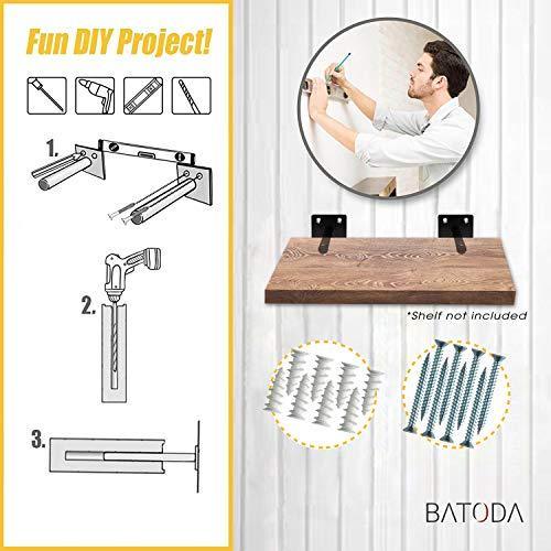 BATODA - 6" Solid Steel Floating Shelf Bracket (4 pcs) - Blind Shelf Supports - Hidden Brackets for Floating Wood Shelves - Invisible Support for Any Type of Shelf – Screws and Wall Plugs Included