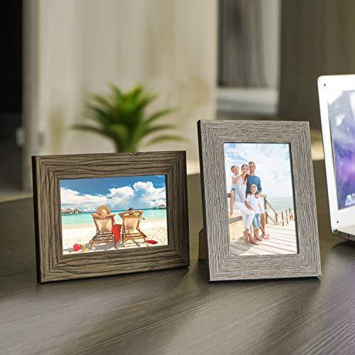 TWING Picture Frames Wood Pattern 4x6 High Definition Glass Tabletop or Wall Rustic Photo Frame for Table Top and Wall Display,Log Stripe Photo Frames,6 Pack (Light&Brown)