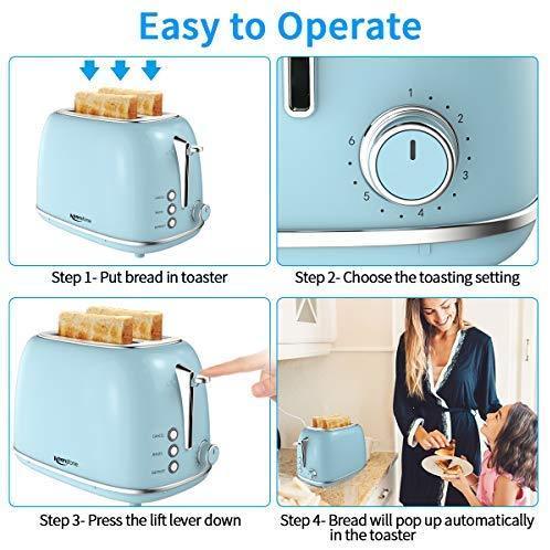 2 Slice Toaster Retro Stainless Steel Toaster with Bagel, Cancel, Defrost Function and 6 Bread Shade Settings Bread Toaster, Extra Wide Slot and Removable Crumb Tray, Blue by Keenstone