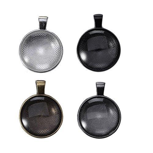 Miraclekoo 20 Set Silver Plated Round Bezel Pendant Trays with Glass Dome Tiles Cabochon 25 mm Blanks Cameo Bezel Cabochon Settings