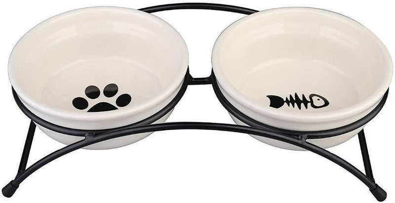 Ymachray Pet Feeder Double Ceramic Bowl for Small Dogs and Cats