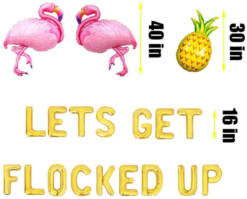 HEETON Let's Get Flocked Up Balloons, Hawaii Luau Flamingo Tropical Summer Beach Pineapple Bachelorette Party Banner, Flamingo Bach Bachelorette Party Supplies Decorations