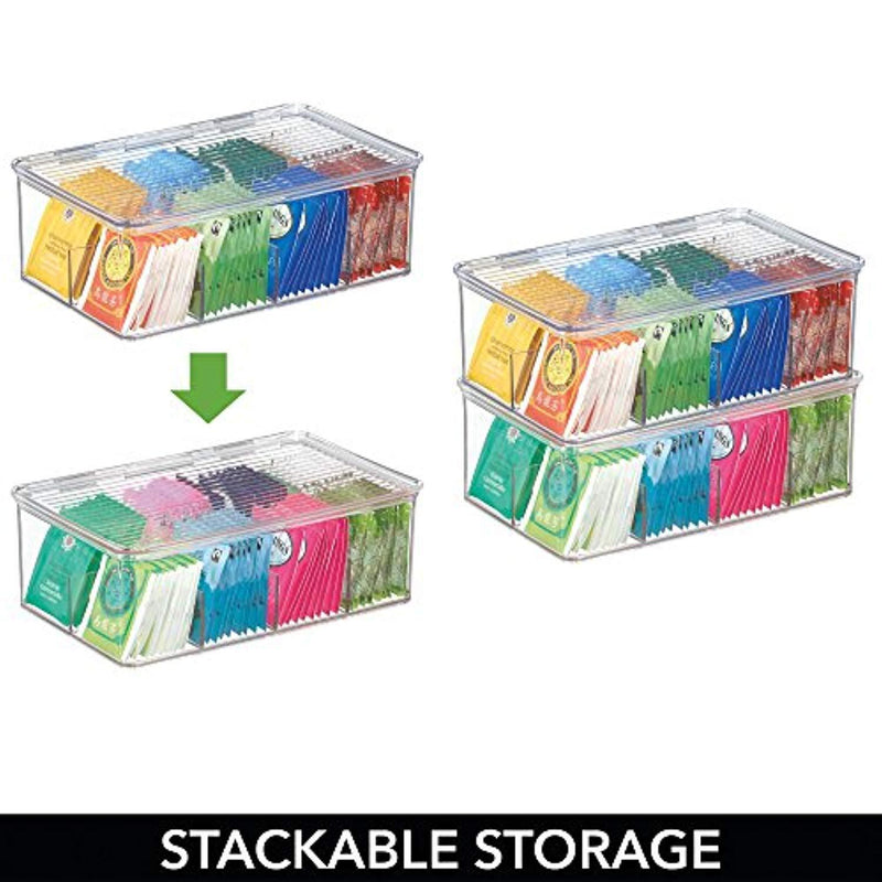 mDesign Stackable Plastic Tea Bag Holder Storage Bin Box for Kitchen Cabinets, Countertops, Pantry - Organizer Holds Beverage Bags, Cups, Pods, Packets, Condiment Accessories - 2 Pack - Clear