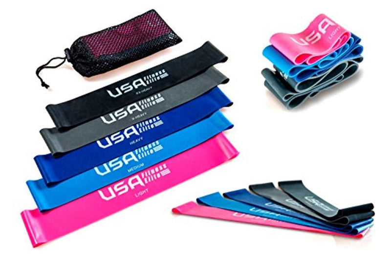 Resistance Loop Bands Set of 5 by USA Fitness Elite – Color Coded, 5 Resistance Options, Durable & Lightweight + Free Carry Bag! Extra Long Bands, 12Inch Exercise Band, Workout without a Gym – Quality Latex Retains its Elasticity. Get the Body you Want! B