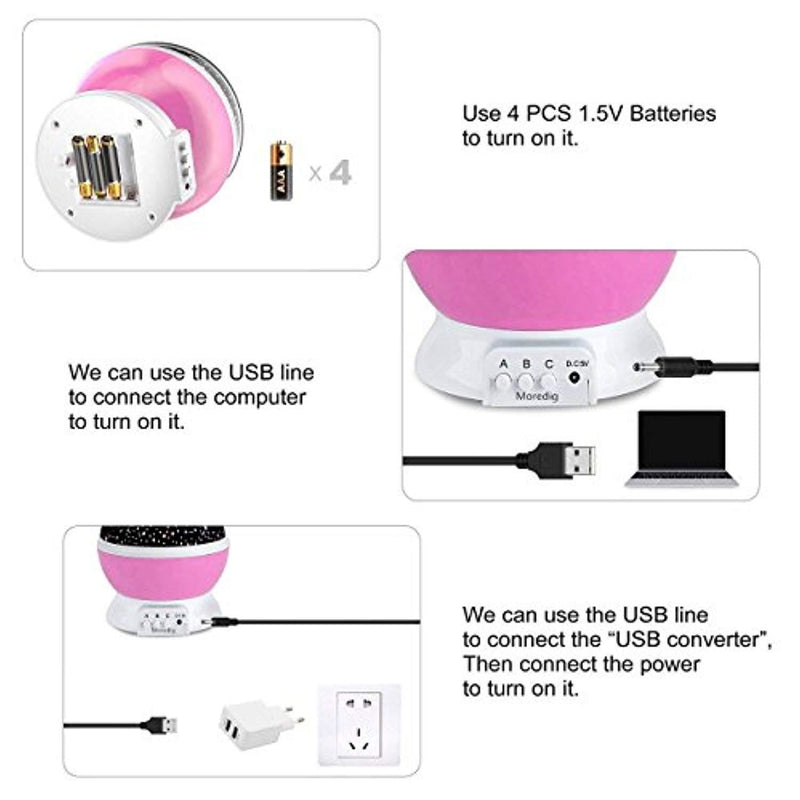 Night Light Lamp Projector, Star Light Rotating Projector, Star Projector Lamp with 8 Colors and 360 Degree Moon Star Projection with 6.5ft USB Cable, Unique Lamp for Children Nursery Room Pink by Moredig