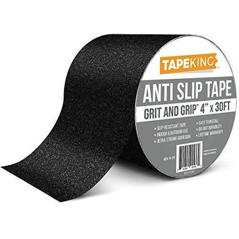 Tape King Anti Slip Traction Tape - 4 Inch x 30 Foot - Best Grip, Friction, Abrasive Adhesive for Stairs, Safety, Tread Step, Indoor, Outdoor - Black