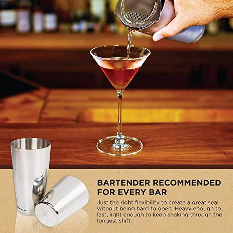 Stainless Steel Boston Shaker: 2-piece Set: 18oz Unweighted & 28oz Weighted Professional Bartender Cocktail Shaker