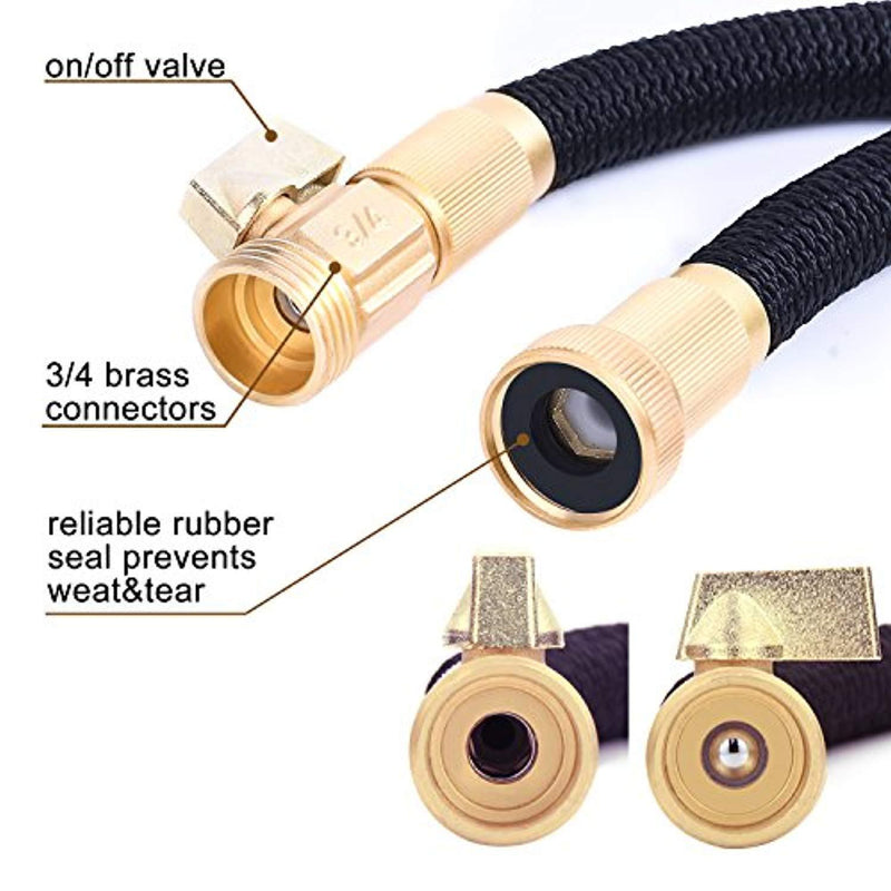 YEAHBEER 50 ft Garden Hose,Latex Core with 3/4 Solid Brass Fittings,Durable and Lightweight Expandable Water Hose,8-Mode High Pressure Spray Nozzles,Free Storage Bag + Hook
