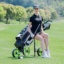 Tangkula Golf PushCart Swivel Foldable 3 Wheel Push Pull Cart Golf Trolley with Seat Scoreboard Bag Golf Push Cart