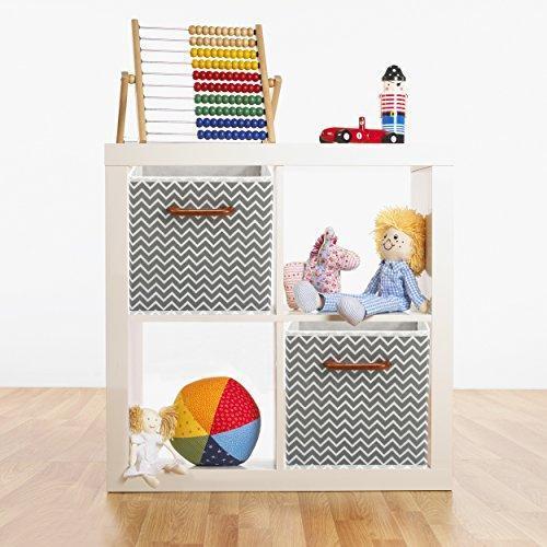 MaidMAX Foldable Storage Cubes, Set of 6 Decorative Fabric Storage Bins Containers Organizers Drawers with Wood Handles for Shelves Clothes Closet Kids Bedroom, Gray Polka Dot