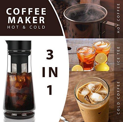 KORSMALL Cold Brew Maker and Tea Infuser, 1.5L/50oz Premium Glass Pitcher with Lid Removable and Reusable Filter Perfect for Hot or Iced Coffee, 1.5L / 50oz, black clear