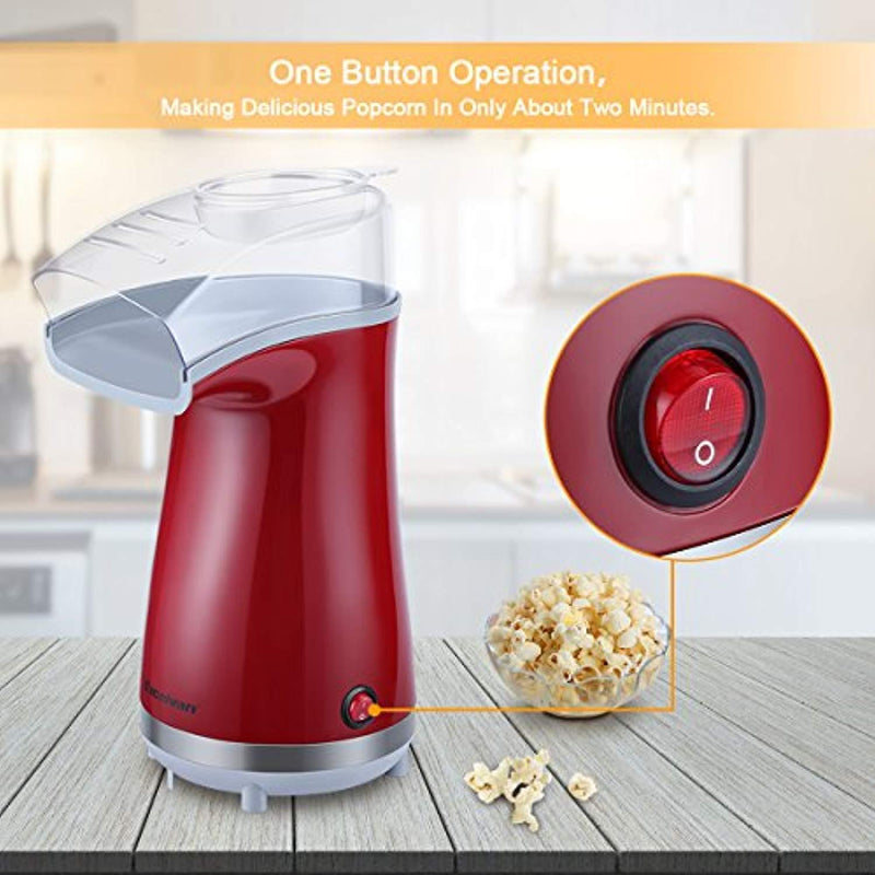Excelvan Hot Air Popcorn Popper Electric Machine Maker 16 Cups of Popcorn, with Measuring Cup and Removable Lid, Red