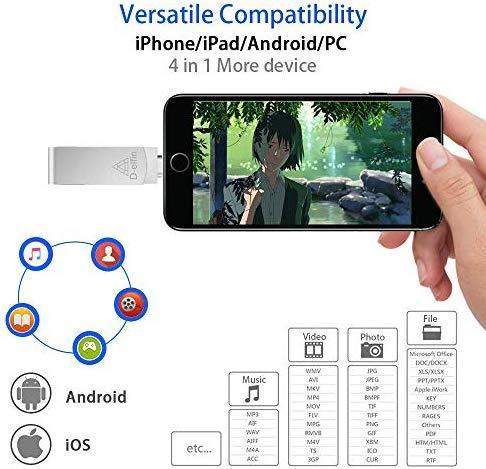 D-elfin Photo Stick for iPhone USB Flash Drive Memory Stick Backup Drive iOS Pendrive 128GB Photostick Mobile for External Storage iPad USB 3.0 iPhone OTG Android Type C iPhone Jump Drive (Black)