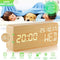 Luckymore Alarm Clock,Wood Alarm Clock Digital Clock LED Small Desk Clock Voice Command Beside Wooden Clock Modern Decoration Mini Alarm Clocks 3 Alarms 3 Level Brightness Show Time Date Week