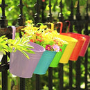 KINGLAKE Flower Pots,10 Pcs Metal Iron Hanging Flower Plant Pots Balcony Garden Plant Planter Baskets Fence Bucket Pots 3.94'' Flower Holders with Detachable Hook