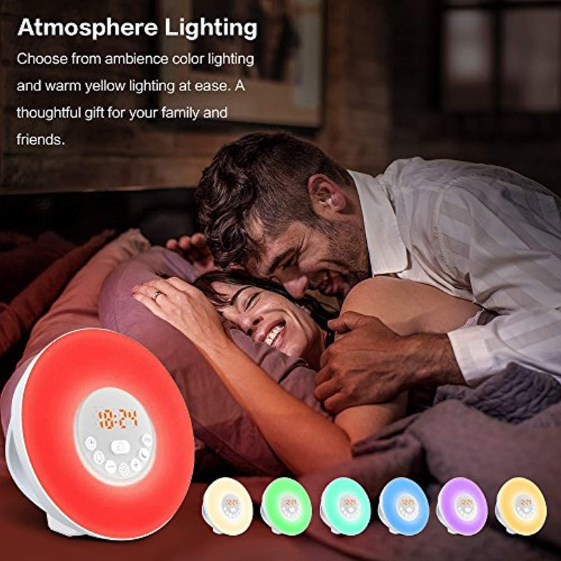 Wake Up Light, myfree Nature Light Sunrise Simulation Alarm Clock Touch Control Night Light for Bedrooms, Snooze Function Wake-Up Light with USB Charger FM Radio for Heavy Sleepers