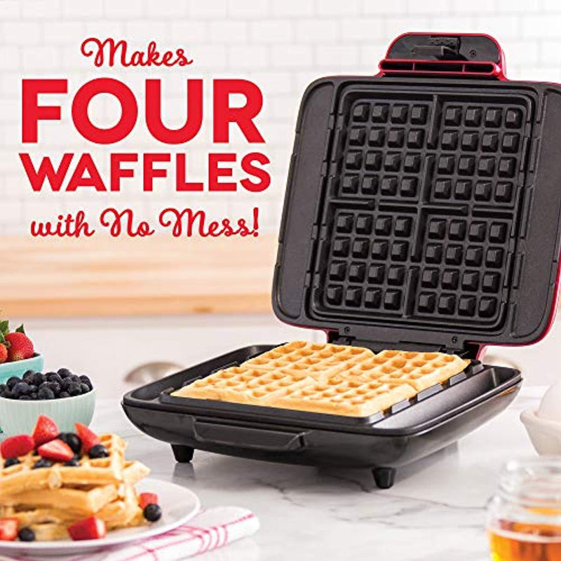 DASH No Mess Belgian Waffle Maker: Waffle Iron 1200W + Waffle Maker Machine For Waffles, Hash Browns, or Any Breakfast, Lunch, & Snacks with Easy Clean, Non-Stick + Mess Free Sides - Red