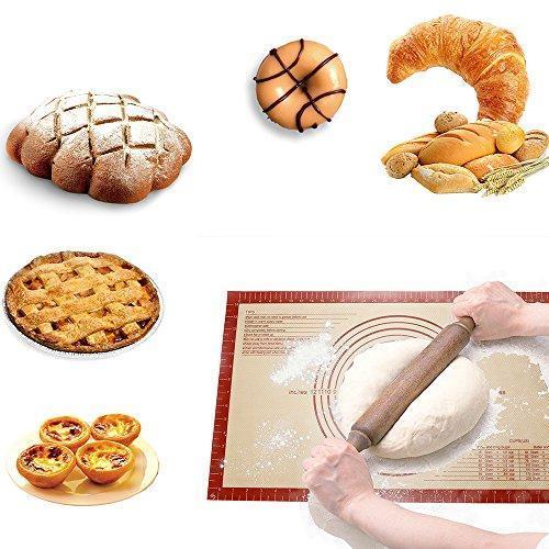 Silicone Baking Pastry Mat With Measurement 26"x16" Non-Slip Silicon For Dough Rolling Mat Fondant Pie Crust Kneading,Cookie/Cake/Bread Making Oven Baking Pad Heat-Resistance (Red)