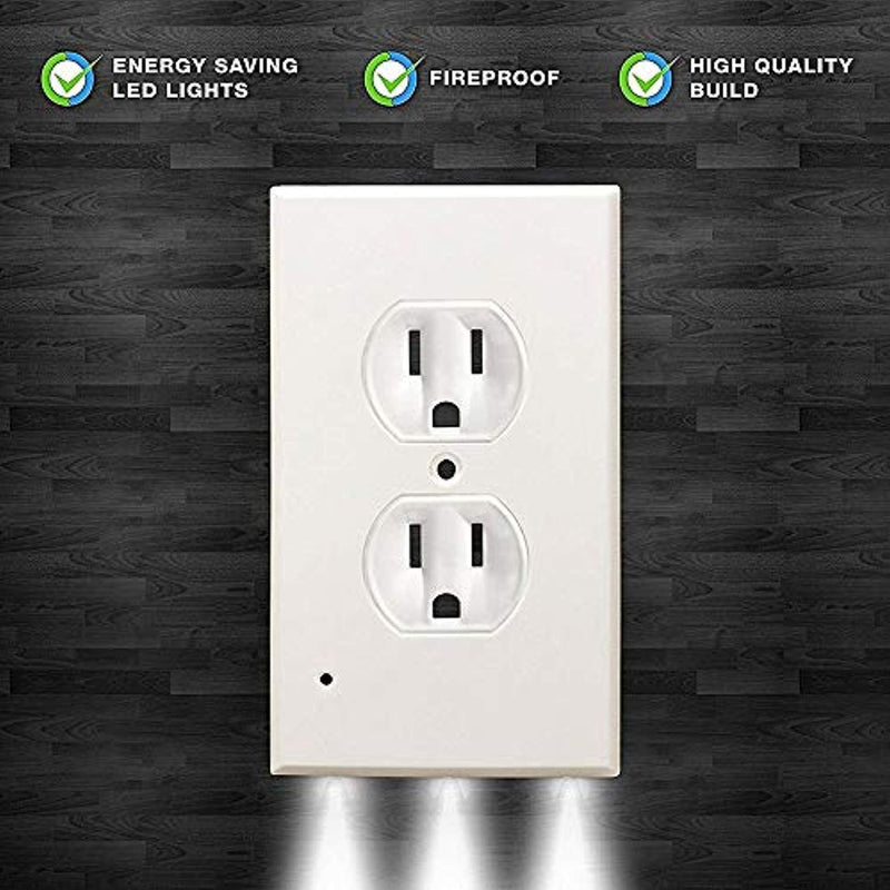 Mribo 6 Pack Outlet Cover - Outlet Wall Plate With LED Night Lights - No Batteries Or Wires - Installs In Seconds - Outlet Wall Plate with 3 Leds Energy Efficient Light for Your Home/Bathroom (white)