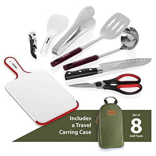 Wealers Camp Kitchen Utensil Organizer Travel Set Portable BBQ Camping Cookware Utensils Travel Kit Water Resistant Case|Cutting Board|Rice Paddle|Tongs|Scissors|Knife and Bottle Opener