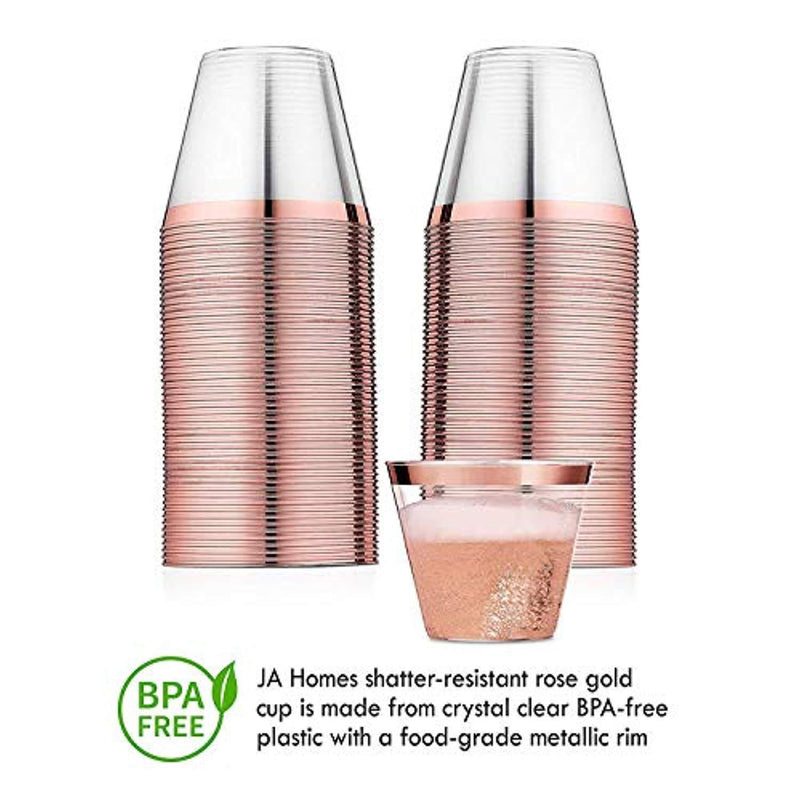 100 Rose Gold Plastic Cups - 9 Oz Disposable Decorations Rose Gold Cups - Party Drinking Glasses for Wedding, Baby & Bridal Shower, Engagement, Cocktail