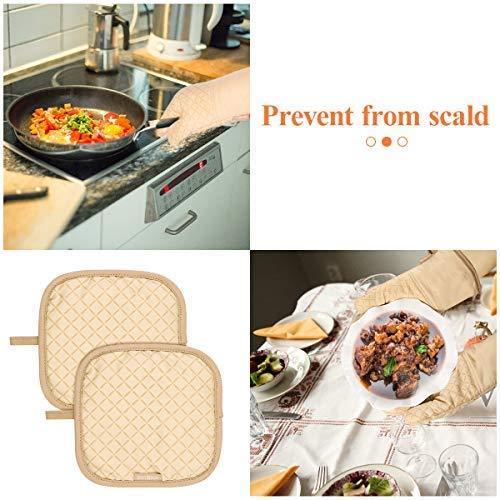 KeShi Kitchen Oven Mitts Set, Oven Mitts and Pot Holders, Heat Resistant with Quilted Cotton Lining, Non-Slip Surface 4 Pieces for Cooking, Baking, Grilling, Barbecue (Gray)
