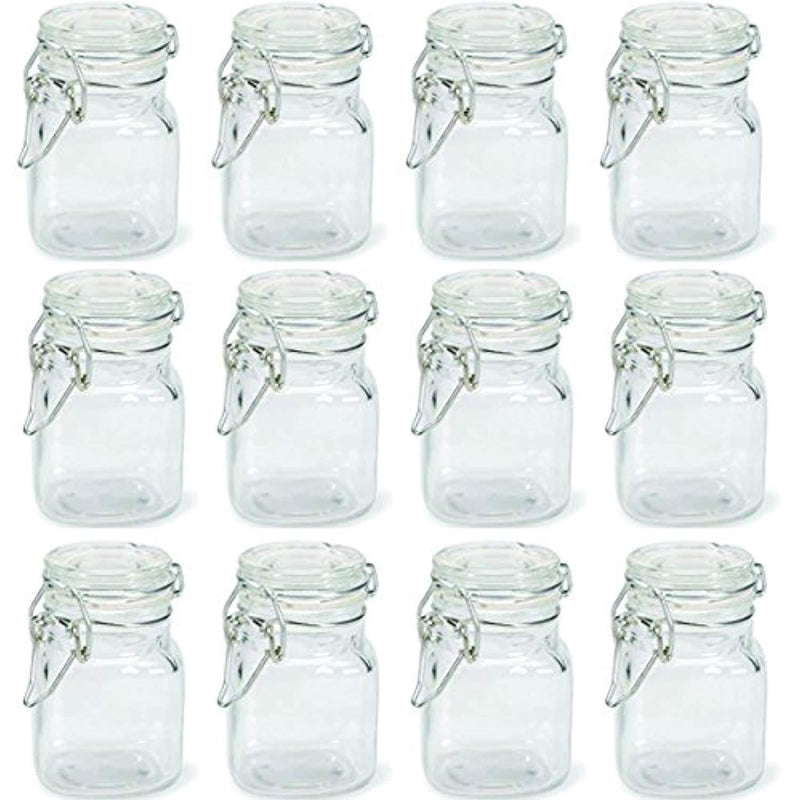 Charmed 3 oz Airtight Square Spice glass Jar with Leak Proof Rubber Gasket and Hinged Lid for Home (24)