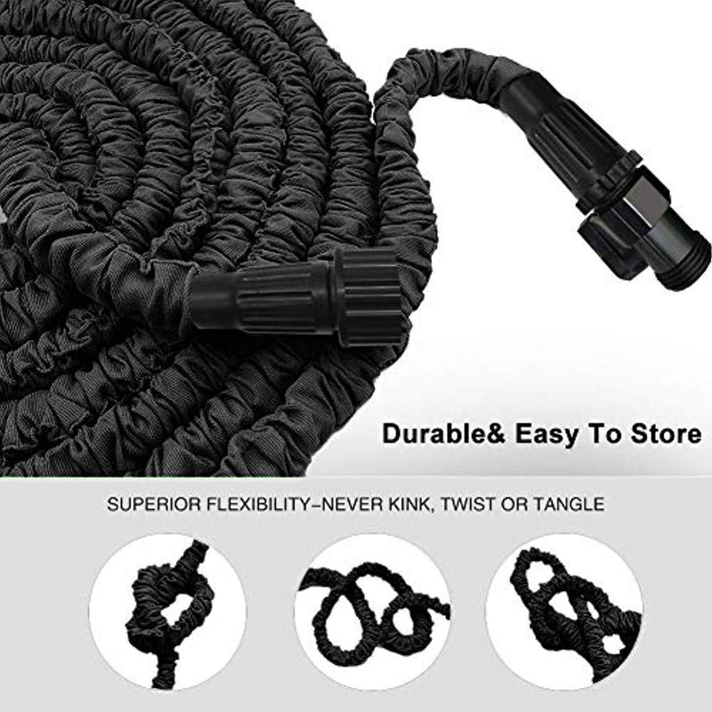 soled Expandable Garden Hose, 25ft Strongest Expanding Garden Hose on The Market with Triple Layer Latex Core & Latest Improved Extra Strength Fabric Protection for All Your Watering Needs(Black)