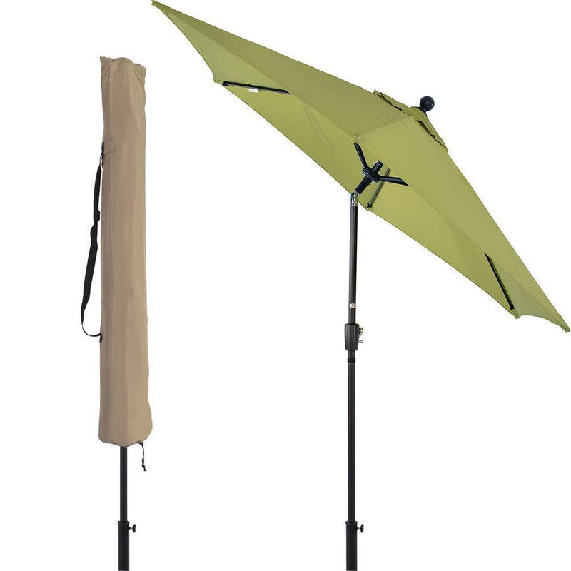 LCH 9 ft Outdoor Umbrella Patio Backyard Market Table Umbrella Sturdy Pole Push Button Easily Tilt Crank with Umbrella Cover (Blue)
