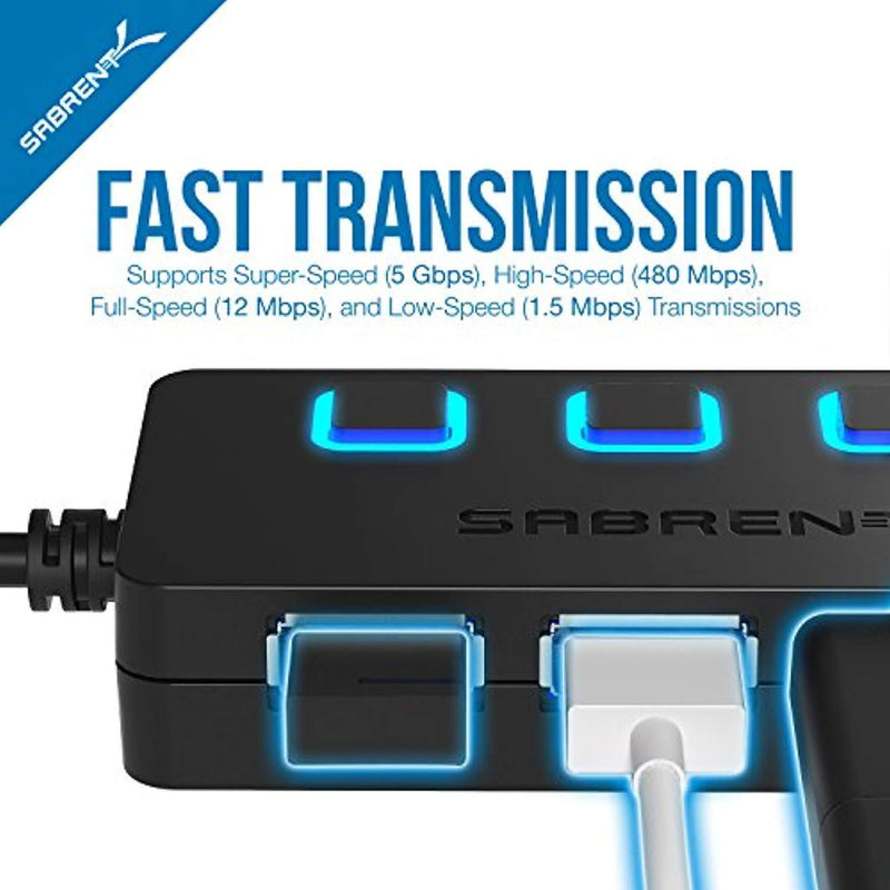 Sabrent 4-Port USB 3.0 Hub with Individual Power Switches and LEDs (HB-UM43)