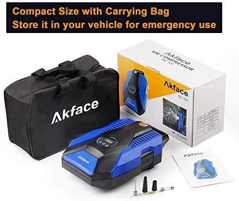 akface DC 12V Portable Tire Inflator for Car,Air Compress Pump for Bicycle, Motorcycle, Balls, and Other Inflatables, Digital Display Up to 150PSI, Auto Shut Off Accurate Pressure Control, Blue