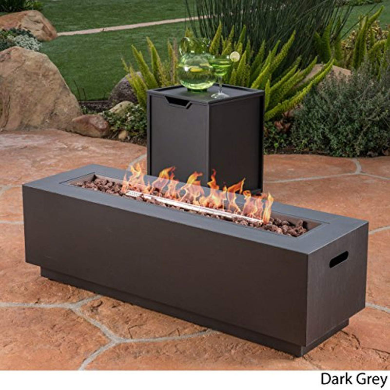 Great Deal Furniture Jasmine Outdoor Dark Grey Finish Iron Rectangular Fire Pit - 50,000 BTU