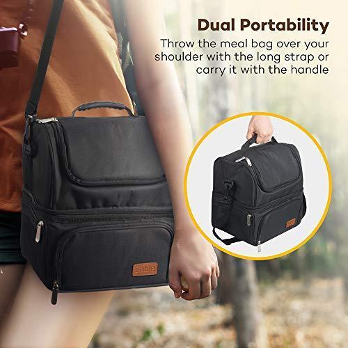 Large Lunch Box for Men, Insulated Adult Lunch Bag, Sable Reusable Waterproof Cooler Tote Bag for Meal Prep with 2 Main Spacious Compartments