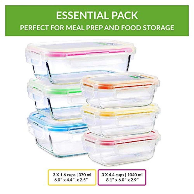 Glass Food Storage Containers with Lids - 6 Pack, 2 Sizes (35 Oz, 12 Oz) - Meal Prep Lunch Boxes - Microwave, Fridge, Freezer, Dishwasher, Oven Safe - BPA-free - Easy Snap, Airtight and Leakproof Lid by 5 STARS UNITED