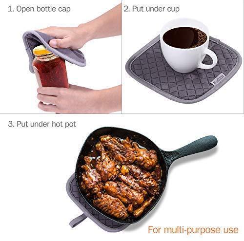 KeShi Kitchen Oven Mitts Set, Oven Mitts and Pot Holders, Heat Resistant with Quilted Cotton Lining, Non-Slip Surface 4 Pieces for Cooking, Baking, Grilling, Barbecue (Gray)