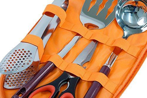 Wealers Camp Kitchen Utensil Organizer Travel Set Portable BBQ Camping Cookware Utensils Travel Kit Water Resistant Case|Cutting Board|Rice Paddle|Tongs|Scissors|Knife and Bottle Opener