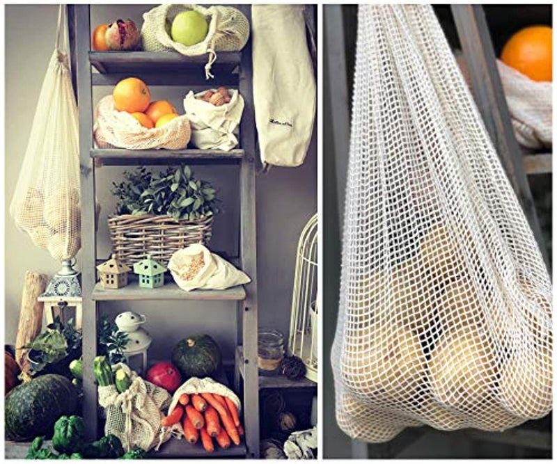 Reusable Produce Bags - Organic Cotton Vegetable Bags - Mesh Produce Bags - Cotton Vegetable Bags - Veggie Bags - Cotton Produce Bag - Reusable Fresh Bags - Set of 6 (2 of M, L, XL)