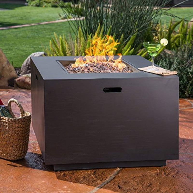 Great Deal Furniture Jasmine Outdoor Dark Grey Finish Iron 33 Inch Square Fire Pit - 50,000 BTU