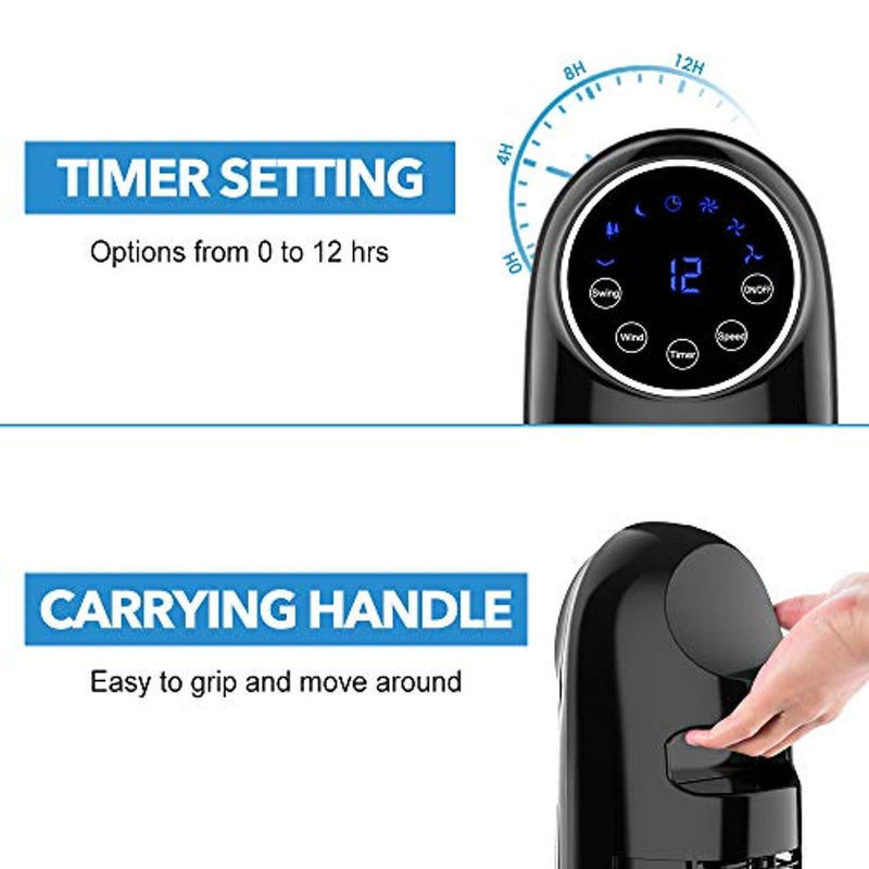 48'' Oscillating Tower Fan, Cooling Fan with Remote Control, Digital Timer, Quiet Tower Fan with 3 Modes & 3 Speeds, Bladeless Design, Oscillating Fan 12 Hours Automatic Shut-Off Timer