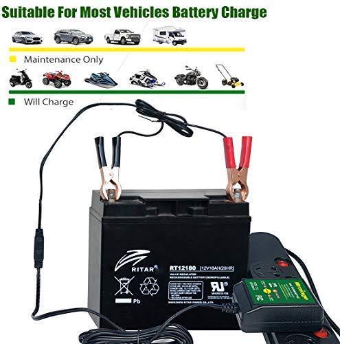 Mroinge 12V 2A Lead Acid/Lithium(LiFePO4) Automatic Trickle Battery Charger Smart Battery Maintainer for Car Motorcycle Lawn Mower Boat ATV SLA AGM GEL CELL Lithium(LiFePO4) and More Batteries
