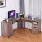 Tangkula 66" × 66" L-Shaped Desk, Corner Computer Desk, with Drawers and Storage Shelf, Home Office Desk, Sturdy and Space-Saving Writing Table,Brown